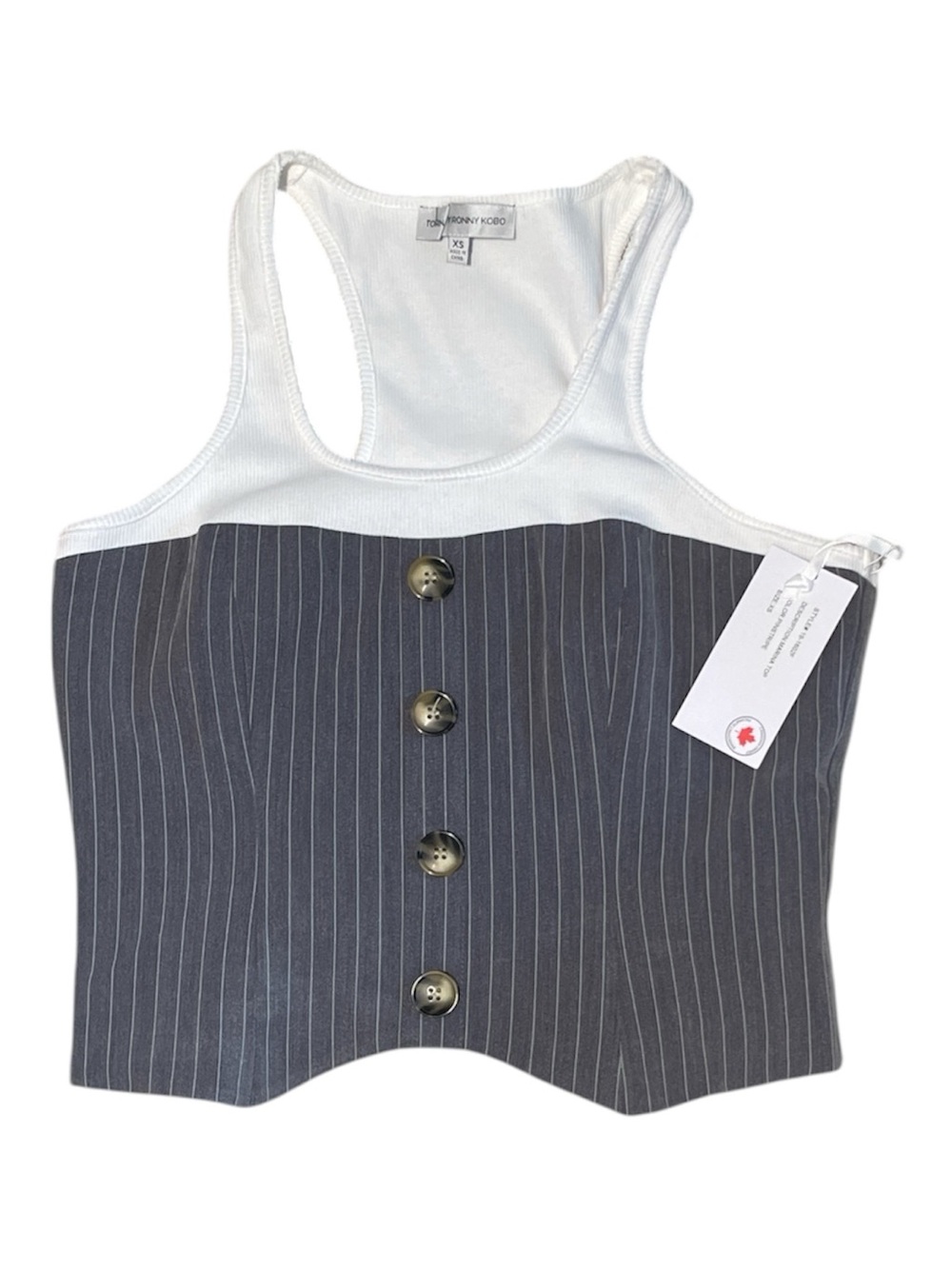 Torn by Ronny Kobo White and Gray Pinstripe Marina Top sz XS